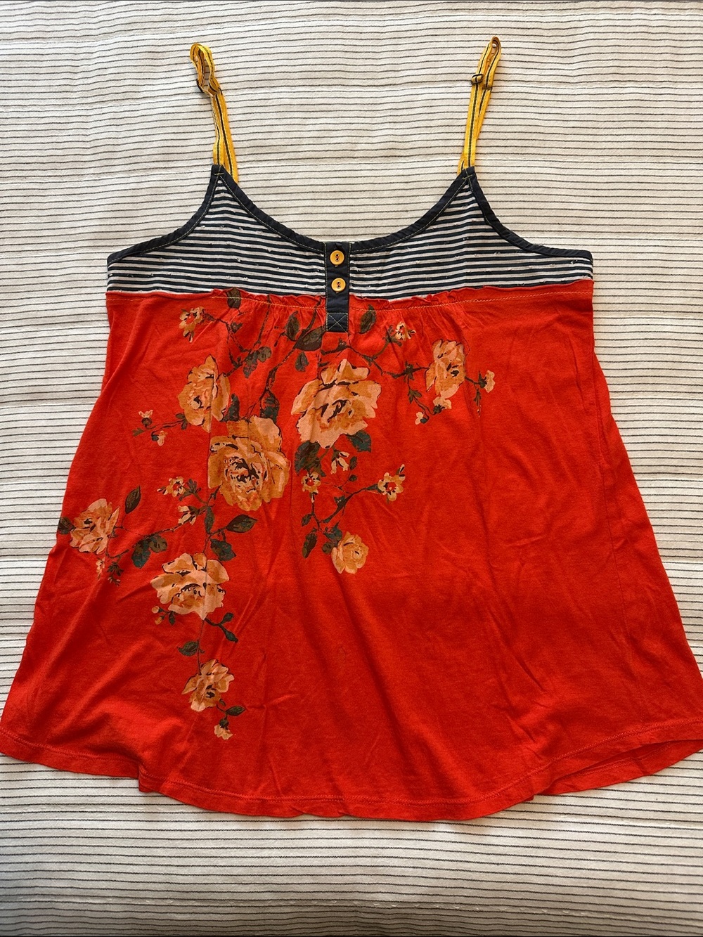 Red Floral Strappy Camisole with Contrast Stripe Yoke